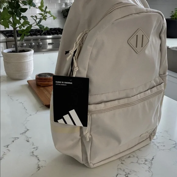 ADIDAS Classic 3S 5 Backpack Gym School Travel Canvas Sand Color Backpack NWT - Picture 7 of 11